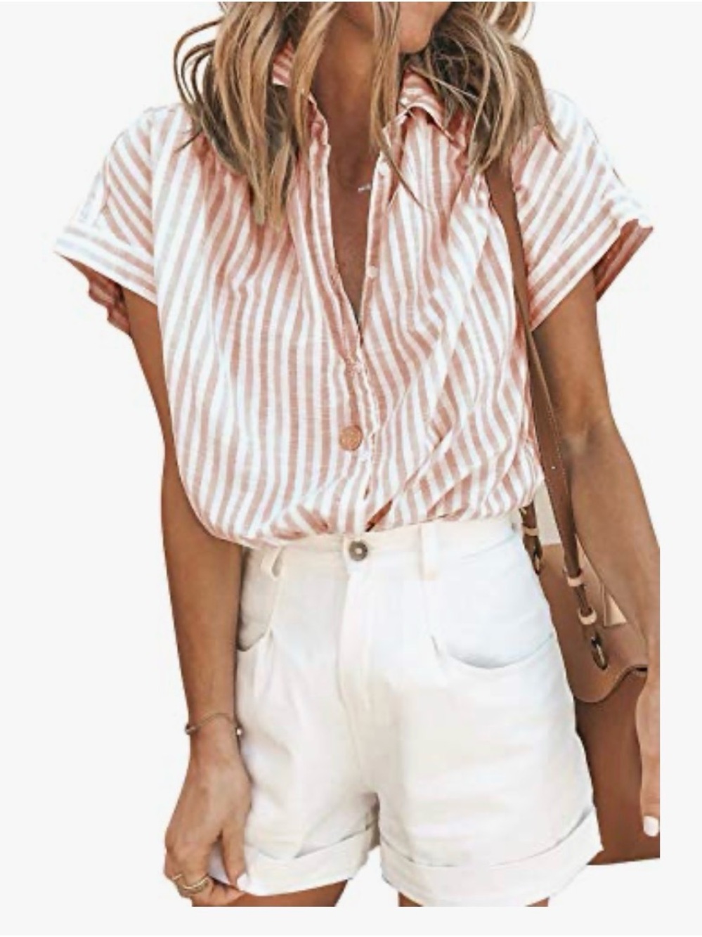 Striped Pink Short-Sleeve Button Front Shirt